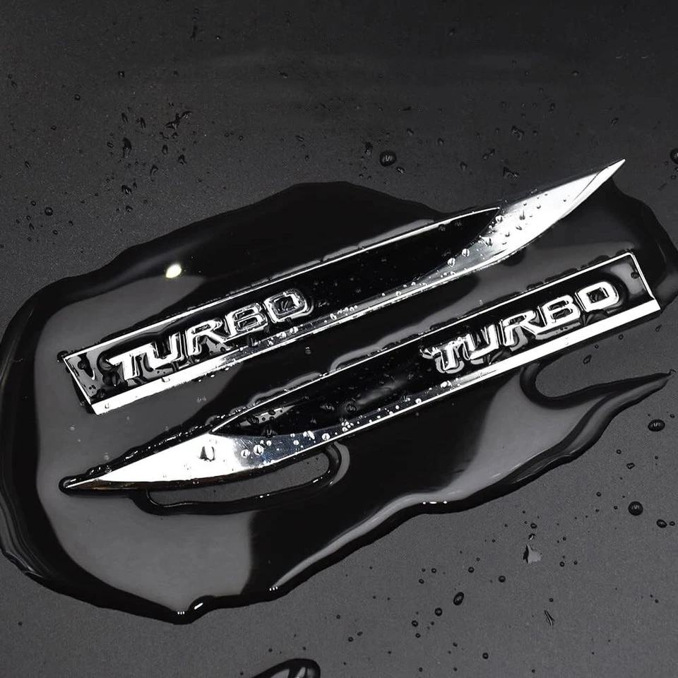 Pair Black 3D TURBO Logo Emblem Car Side Fender Badge Metal Sticker Accessories - Image 1 of 4