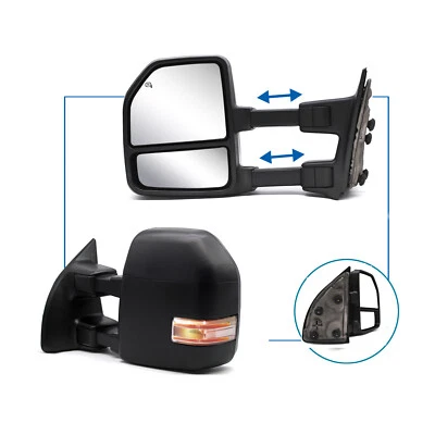 Pair Towing Mirrors For 99-16 Ford F250 F350 F450 Power Heated Turn Signal Lamp - Image 1 of 4
