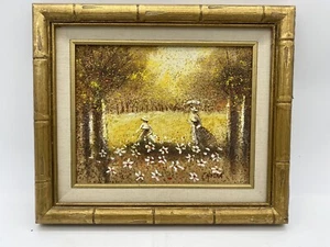 Pintura al óleo y arena de Boris Chezar para mujer campo de flores pintura de arena enmarcada - Imagen 1 de 22