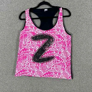 Zumba Tank Top Womens XXL Pink Black Graphic Print Racerback Dance Athleisure - Picture 1 of 13