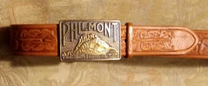 PHILMONT CIMARRON brauner handgetäuteter LEDERGÜRTEL & Messingschnalle Größe 38 - Bild 1 von 14