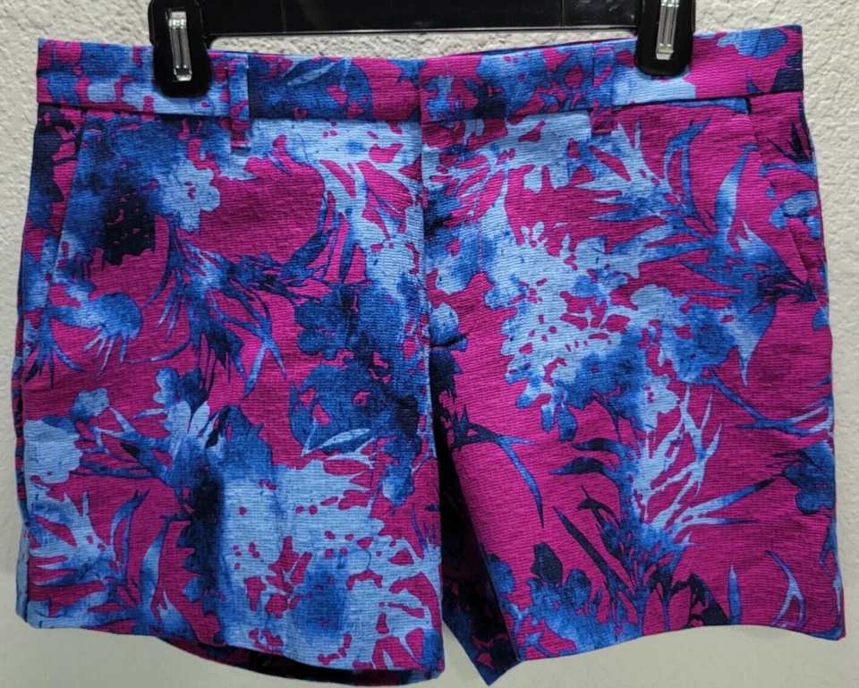Pantalones Cortos Chinos Banana Republic Mujer Estampado Floral Algodón Talla 6 Azul Rosa Bolsillos Foto 1 de 4