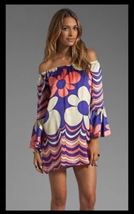 Fiori Dress VOOM sz M by Joy Jan Revolve Silk Dress Purple Floral Msrp $261 - Picture 1 of 7