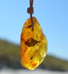 Raw Baltic amber pendant necklace, large amber amulet, bernstein kette mann - Picture 1 of 11