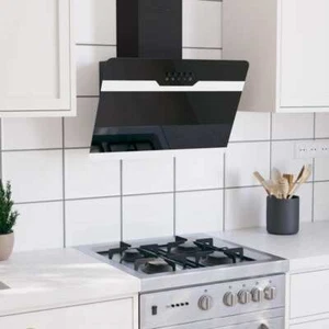Dunstabzugshaube 60 cm Stahl und Hartglas Schwarz - Bild 1 von 11