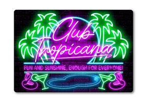 Letrero de Bar Club Tropicana Placa de METAL Años ochenta Neón Cóctel Estilo Wham Pop Carta - Imagen 1 de 12
