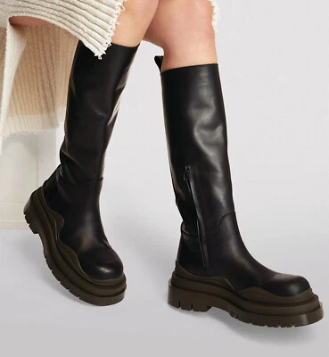 BOTTEGA VENETA Women’s Knee High Leather Tire Boots Black 38 / 8 US $1390 NEW - Image 1 of 4