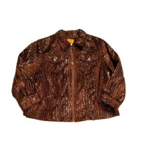 Ruby Rd Womens Brown Snake Skin Zip Up Jacket Collar Pockets Size 10 - Picture 1 of 8