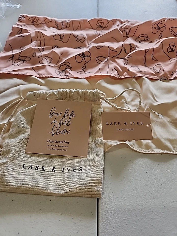 Lark & Ives Hair Scarf Set LRK-FA-003 Travel Storage Pouch Silky Polyester