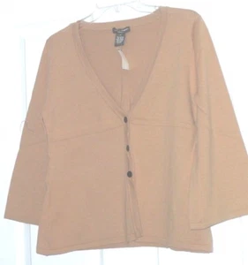*LINDA MATTHEWS SWEATER SIZE S-M RED TAN PALE GRAY BUTTON FRONT LIGHTWEIGHT NWT - Picture 1 of 4