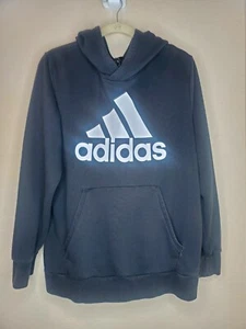 Adidas Sweatshirt Hoodie Men's Black Big White Logo CW3861 Size Large - Picture 1 of 5