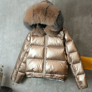 Women Duck Down Coat Hooded Parka Warm Jacket Puffer Shiny Ski Winter Cute - Picture 1 of 14