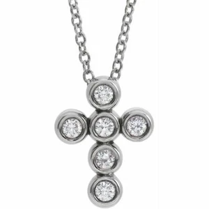 Diamond Bezel-Set Cross 16-18" Necklace In Sterling Silver (1/6 ct. tw.) - Picture 1 of 3