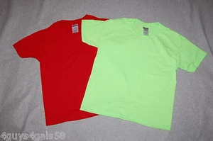 Boys Tee Shirt LOT OF TWO Heavy Weight RED & NEON GREEN Solid Colors M 10-12 - Picture 1 of 1