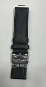 Watch Band Flat Genuine Leather Plain Black 10,12,14,16,18,20,22 24mm - Picture 1 of 2