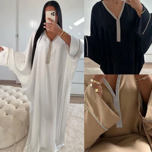 Dubai Abaya Muslim Women Long Sleeve Maxi Dress Dress Caftan Islamic Gown Loose - Imagen 1 de 48