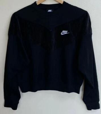 Nike NSW Terciopelo Rayas en V Club Cuello Redondo DM1751 010 Negro/Blanco Nuevo Para Mujer Talla XL Foto 1 de 4