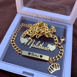 Custom Name Jewelry Set Necklace Bracelet Heart Gold Silver Stainless Steel Gift - Picture 1 of 6
