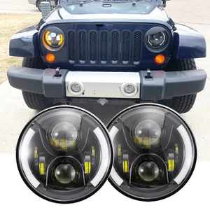 For Jeep Wrangler JK LJ TJ CJ Pair 7" LED Headlight O Ring DRL w/ Turn Signal - Picture 1 of 10