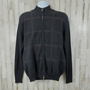 Bachrach Mens Cardigan Sweater L Black 100% Wool Full Zip J14 - Picture 1 of 6