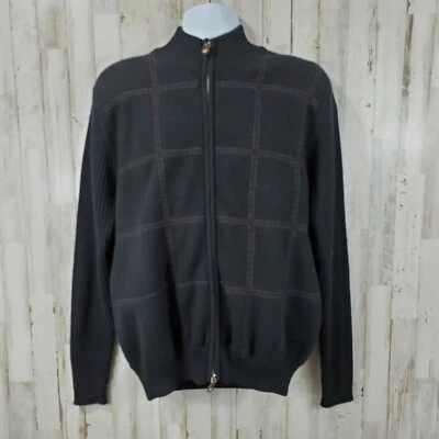 Bachrach Mens Cardigan Sweater L Black 100% Wool Full Zip J14 - Image 1 of 4