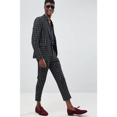 Traje Blazer ajustado a cuadros blanco y negro con bordado talla 38" R de ASOS Foto 1 de 4