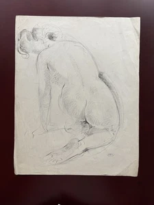 Antique Vintage Academic female Nude Figure Study – Pencil on Paper – Signed - Picture 1 of 5