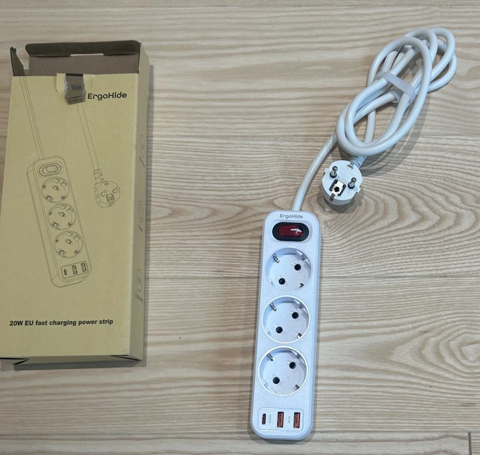 Original Ergohide 3er Steckdosenleiste in OVP, nicht verwendet, mit USB-A und C - Bild 1 von 1