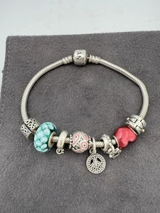 Pandora Sterling 7&1/2" Armband mit 6 Charms 2 Keeper Charms - Bild 1 von 9