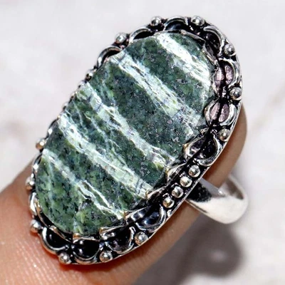 Anillo Suizo Ópalo Verde Chapado en Plata 925 EE. UU. 9 Diseño Artesanal GW Foto 1 de 3