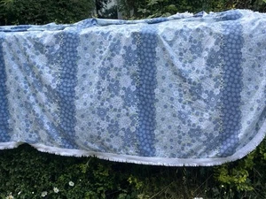 Vintage fringed bed spread blue Flowers 1960s 1970s retro Floral Cottage core - Picture 1 of 6