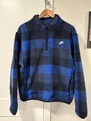 Nike Club Fleece Winterized Half-Zip Pullover Blue Plaid FZ0896-475 Men's S $115 - Image 1 of 4