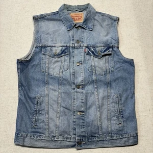 Levis Denim Vest Mens 2XL Blue Trucker Sleeveless Jean Jacket Distressed - Picture 1 of 9