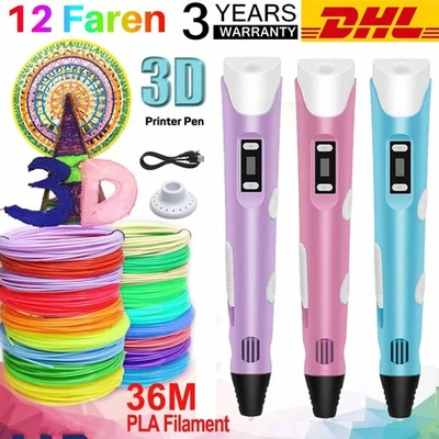 120ft DIY Kids 3D Pens Set 3D Printing Pen with 12 Colours PLA Filament Gift - Image 1 of 4