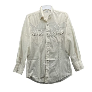 Vintage Western Pearl Snap Shirt Mens 14.5 / 32 Ivory Cowboy Rodeo Rancher Wear - Picture 1 of 10