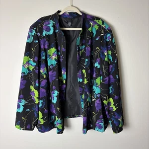 Maggie Barnes Jacke Damen 3X 26/28W schwarz Blumen vorne offen Pailletten gefüttert Plus - Bild 1 von 14