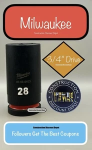Milwaukee 49-66-6403 28MM Shockwave Impact Duty 3/4 In. Drive Deep Socket 28 mm - Picture 1 of 1
