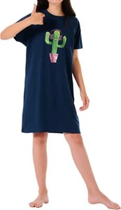 Schiesser 176625 Kaktus Kakteen Sleepshirt Schlafanzug Pyjama Nachthemd blau - Bild 1 von 1