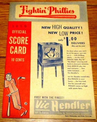 1950 Philadelphia Phillies vs. Brooklyn Dodgers Scorecard  Un-Scored + Tix Stub - Image 1 of 4