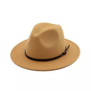 Jazz Cap Wide Brim Breathable Solid Color Fedora Hat Winter Floppy Women Cap - Picture 1 of 28