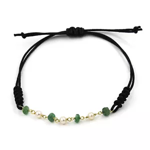 Pulsera de Cuero Negro con Esmeraldas y Perlas Akoya Complementos Joyería Moda - Imagen 1 de 3