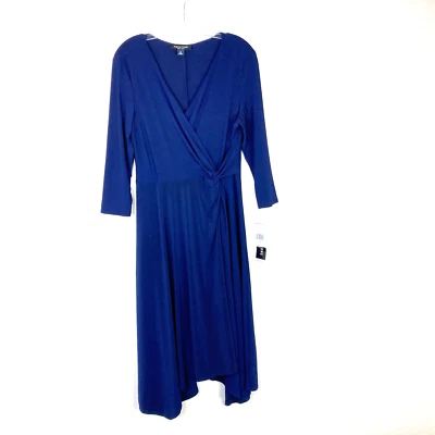 Perceptions New York NWT Midi Dress Size M Navy Blue Knot Waist Formal or Office - Image 1 of 4