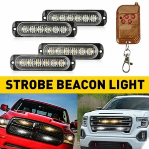 4PCS AMBER WHITE 6-LED STROBE LAMPS FLASHING WARNING LIGHTS FOR CAR TRUCK PICKUP - Picture 1 of 11