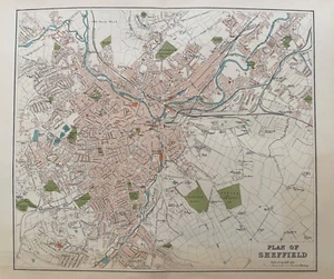 1893 Antique Map; Plan of Sheffield - Picture 1 of 2