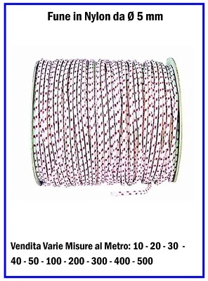 Fune Corda Rigida in Nylon Trecciata Cima da Nautica per Teli Teloni da Ø 5mm - Immagine 1 di 2