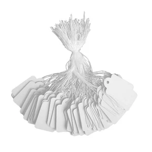 1000x White Merchandise Price Tags with Strings Retail Strung Label 0.87x1.38in - Picture 1 of 11
