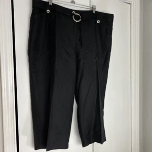 Conrad C Woman Linen Straight Leg Capris Lined Sz 20 NWOT Black Removable Belt - Picture 1 of 11