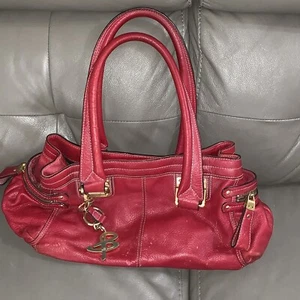 B Makowsky Handbag Red Leather W/ Charm Used Purse - Picture 1 of 5