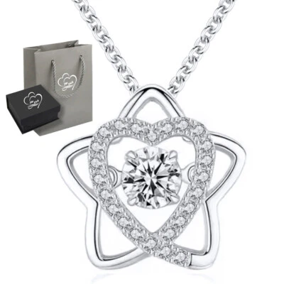 925 Silber Herzkette Stern Kette mit Herz Geschenk für Frauen Damen Freundin - Bild 1 von 4