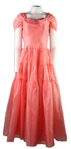 Vintage 50s Women’s XS 2 Coral Pink Organza Ball Gown Prom Dress Pleated Tiered - Picture 1 of 13
